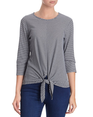 Tie Front Striped Top
